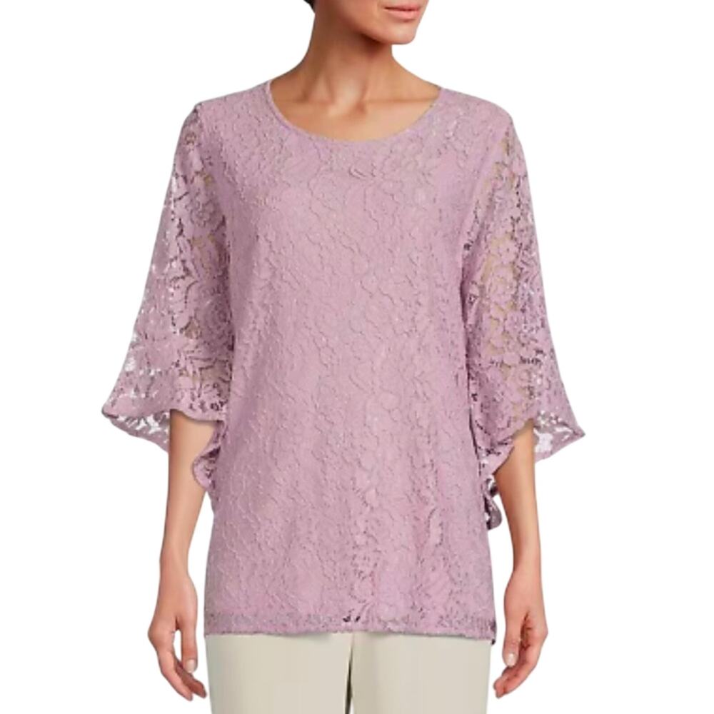 Caroline Rose Julia Floral Lace Tunic Top Iced Purple Orchid Size S